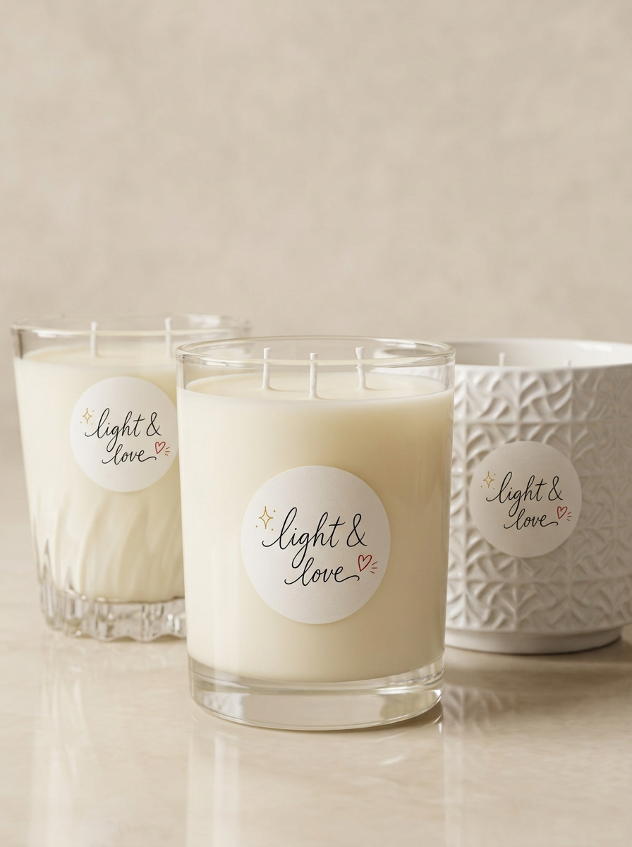 Luxury soy wax candle in an elegant glass jar